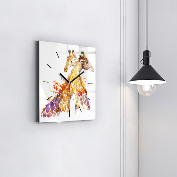 Square wall clock Giraffe - watercolor