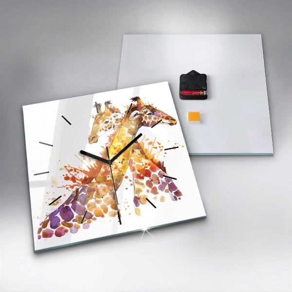 Square wall clock Giraffe - watercolor