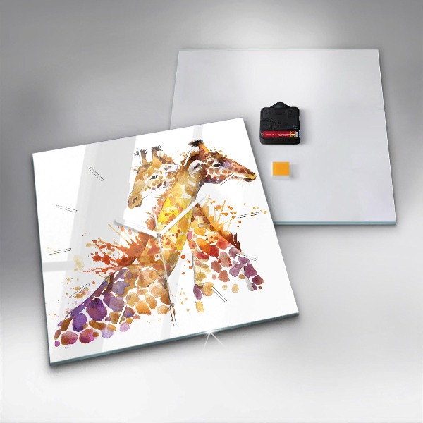 Square wall clock Giraffe - watercolor
