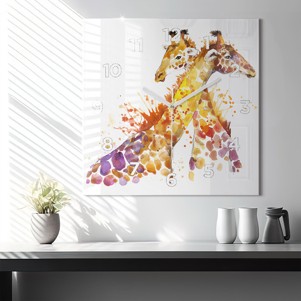 Square wall clock Giraffe - watercolor