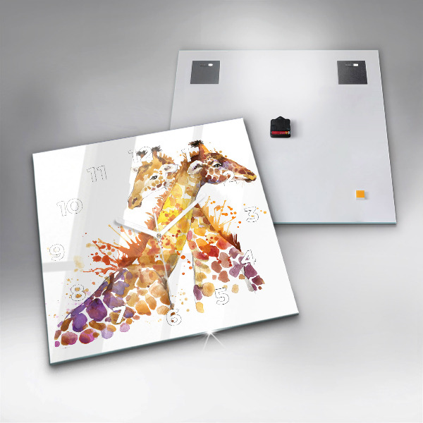 Square wall clock Giraffe - watercolor