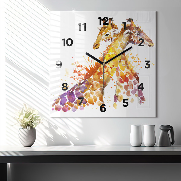 Square wall clock Giraffe - watercolor