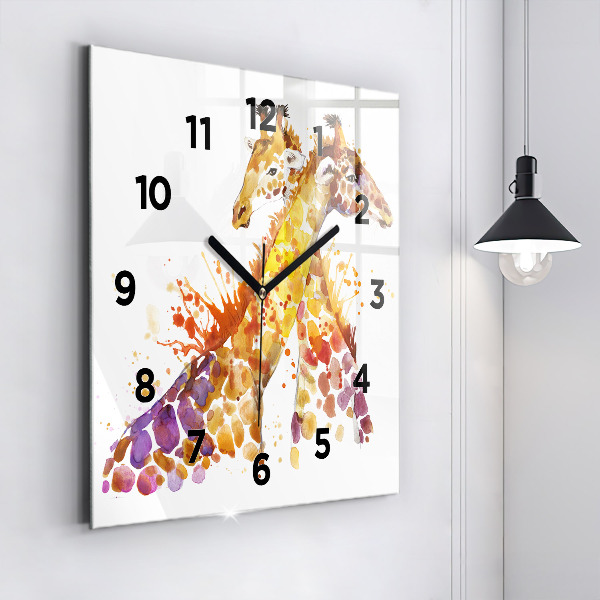 Square wall clock Giraffe - watercolor