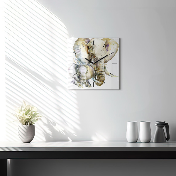 Square wall clock Painted animals elephants