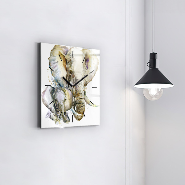 Square wall clock Painted animals elephants