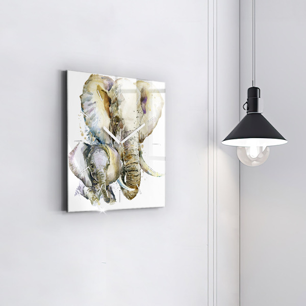 Square wall clock Painted animals elephants