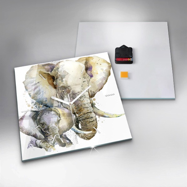 Square wall clock Painted animals elephants