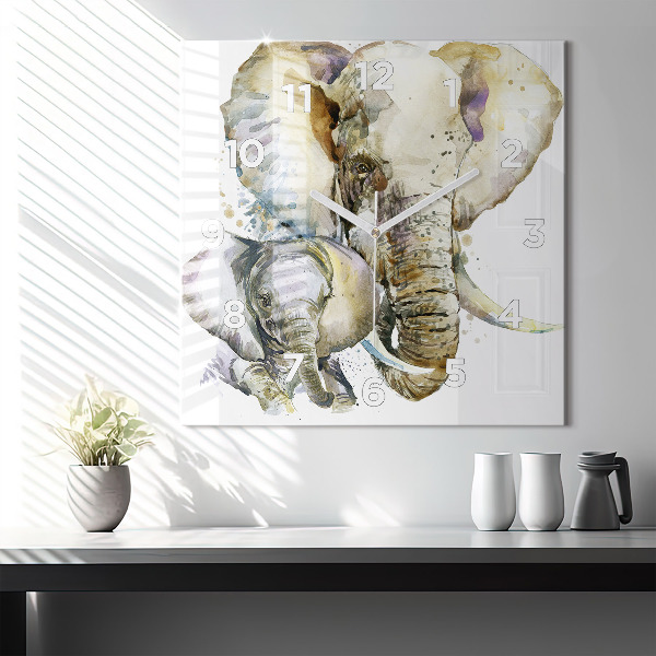 Square wall clock Painted animals elephants