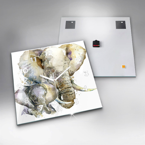 Square wall clock Painted animals elephants