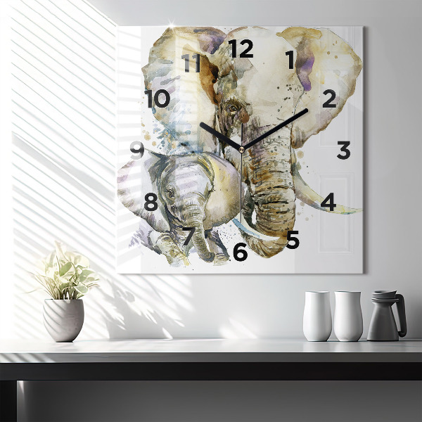 Square wall clock Painted animals elephants