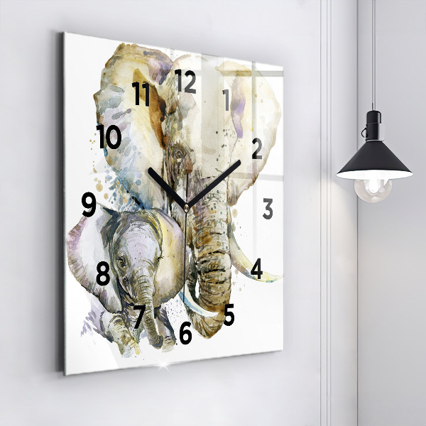 Square wall clock Painted animals elephants