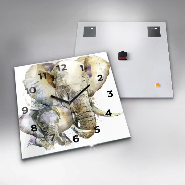 Square wall clock Painted animals elephants