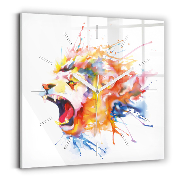 Square wall clock Lion - watercolor