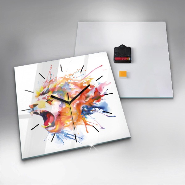 Square wall clock Lion - watercolor