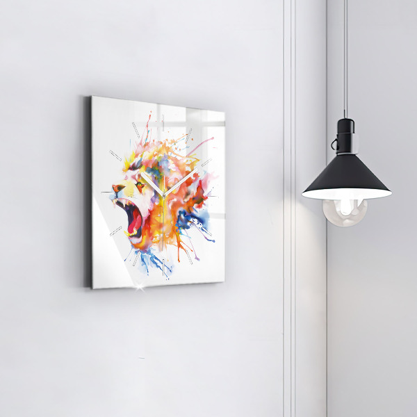 Square wall clock Lion - watercolor