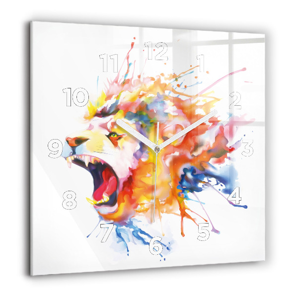 Square wall clock Lion - watercolor