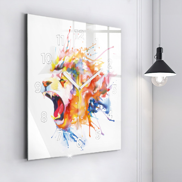Square wall clock Lion - watercolor