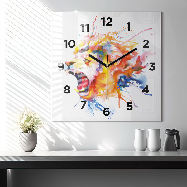 Square wall clock Lion - watercolor