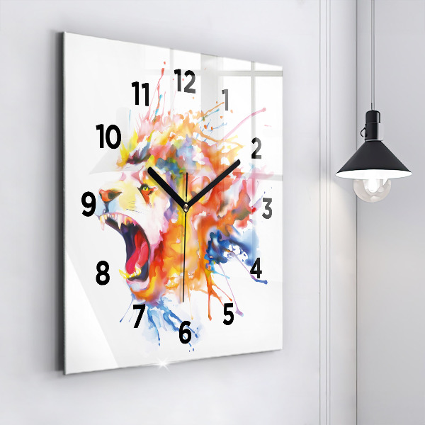 Square wall clock Lion - watercolor