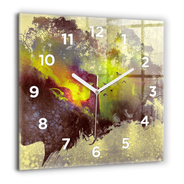 Square wall clock Woman in the forest