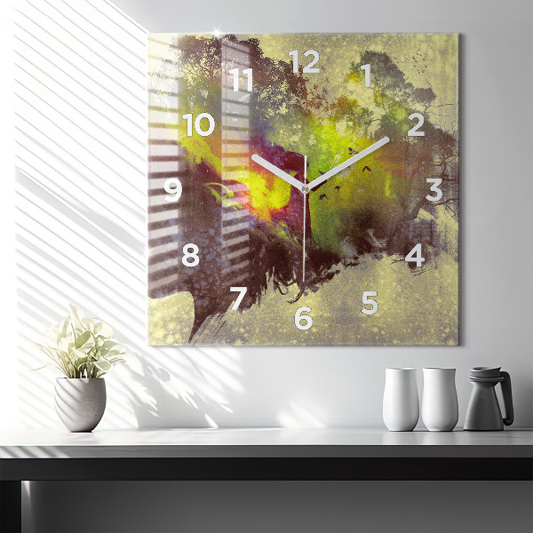Square wall clock Woman in the forest