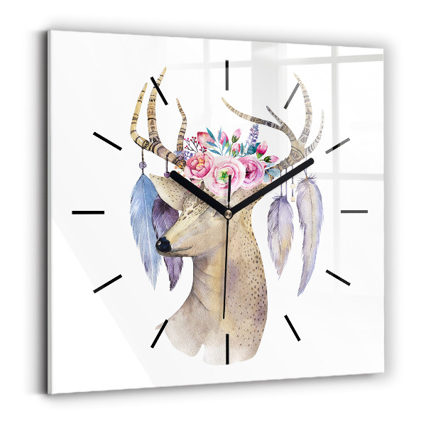 Square wall clock Deer head and flowers
