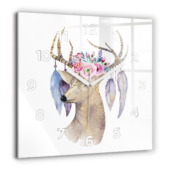 Square wall clock Deer head and flowers