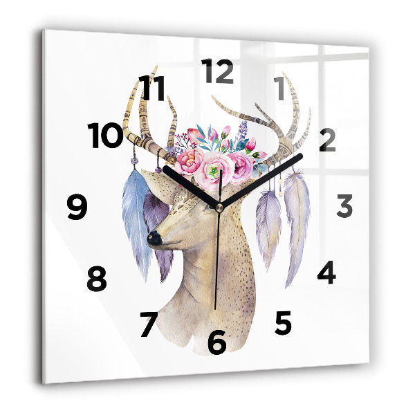 Square wall clock Deer head and flowers