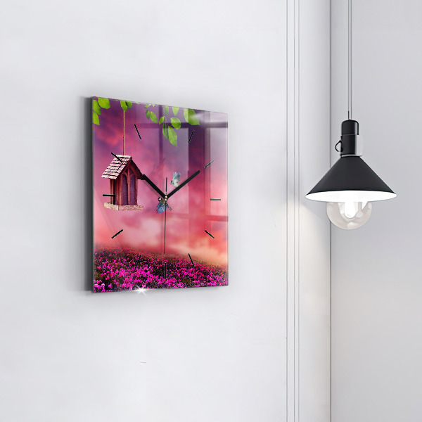 Square wall clock Birdhouse