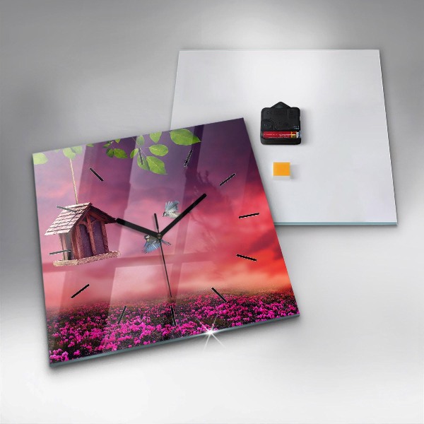 Square wall clock Birdhouse