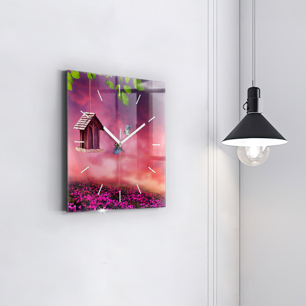 Square wall clock Birdhouse