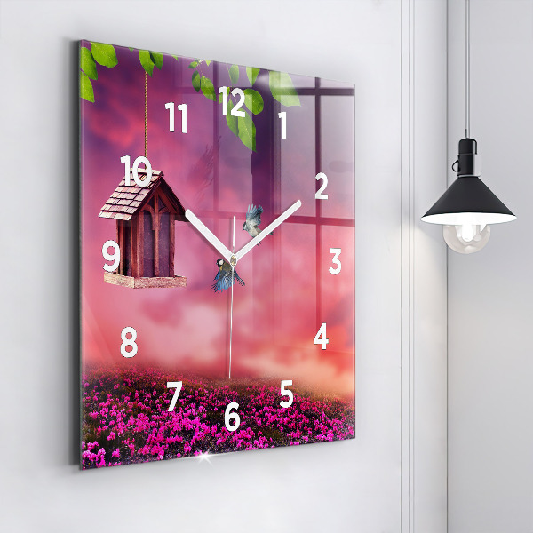 Square wall clock Birdhouse