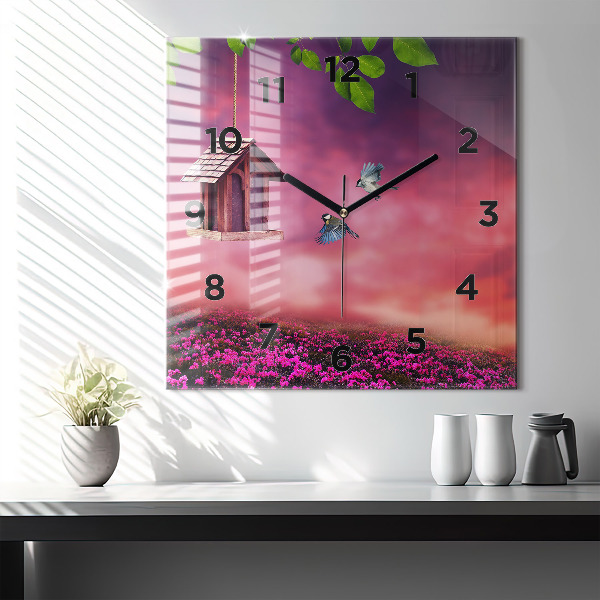 Square wall clock Birdhouse