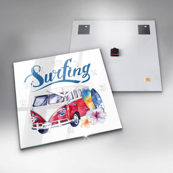 Square wall clock Car and Surfing sign