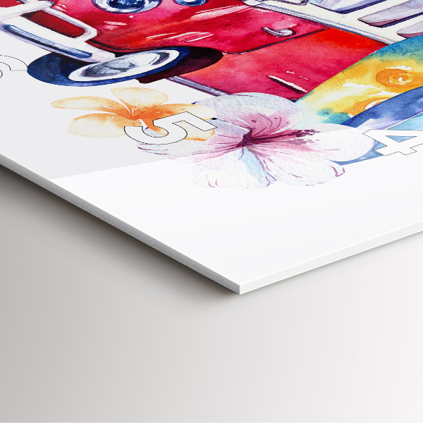 Square wall clock Car and Surfing sign