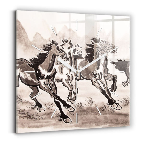 Square wall clock Galloping horses