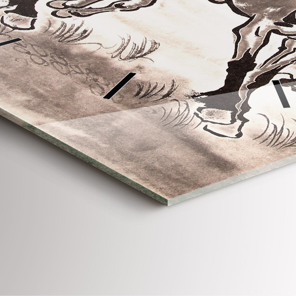 Square wall clock Galloping horses