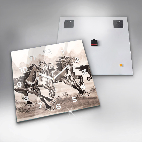 Square wall clock Galloping horses