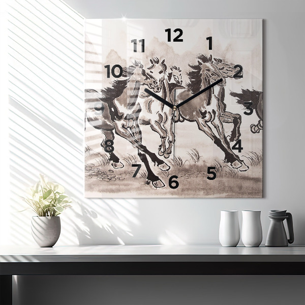 Square wall clock Galloping horses
