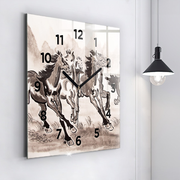 Square wall clock Galloping horses