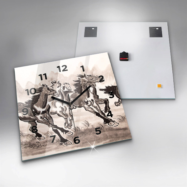 Square wall clock Galloping horses