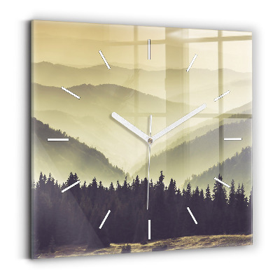Square wall clock Misty mountain slopes