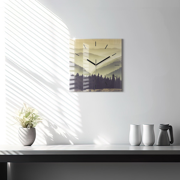 Square wall clock Misty mountain slopes