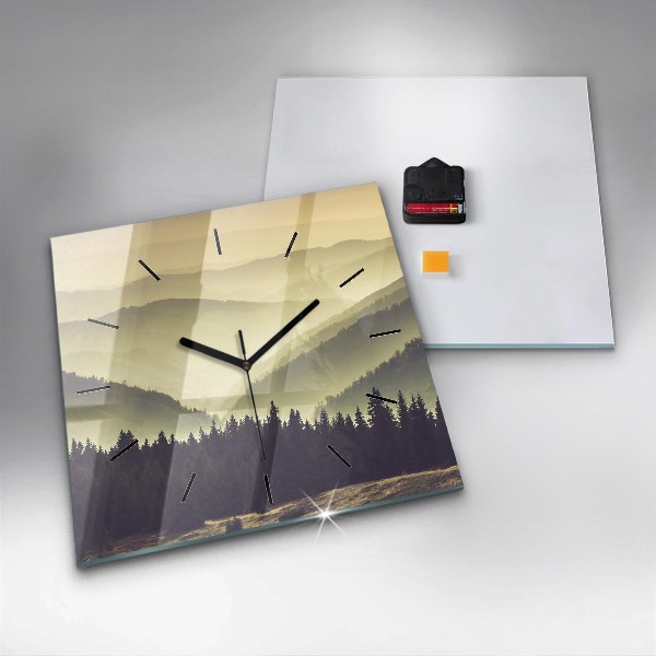 Square wall clock Misty mountain slopes