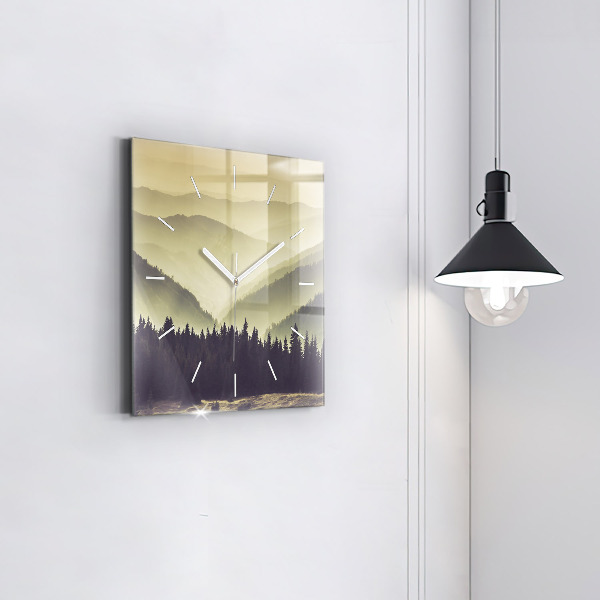 Square wall clock Misty mountain slopes