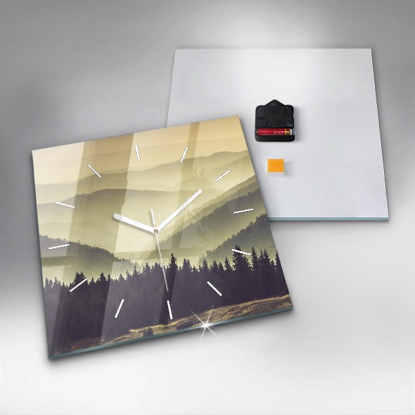 Square wall clock Misty mountain slopes