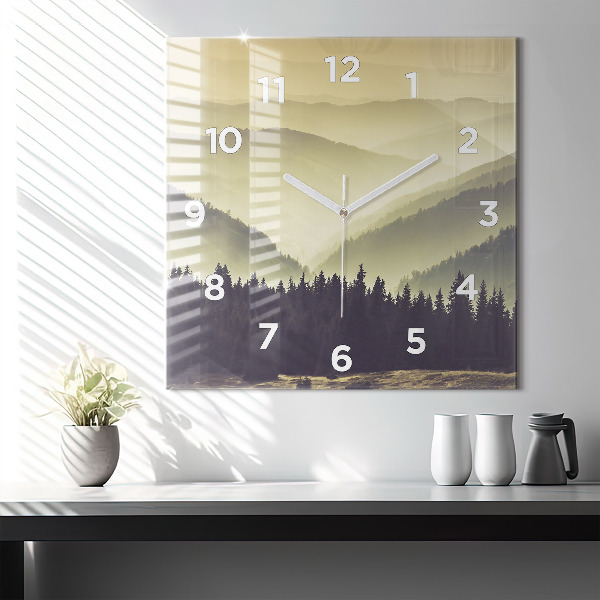 Square wall clock Misty mountain slopes