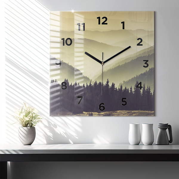 Square wall clock Misty mountain slopes