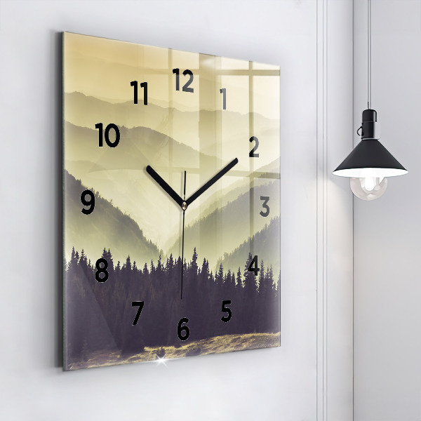 Square wall clock Misty mountain slopes