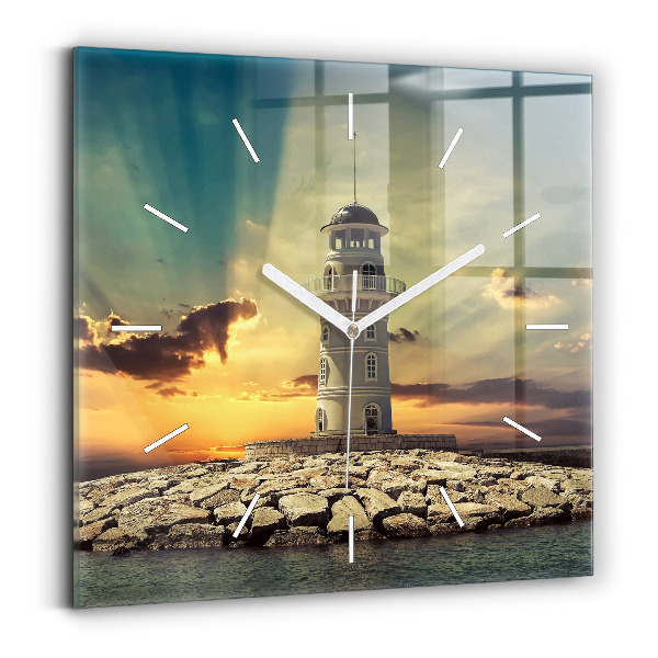Square wall clock Lighthouse on the water